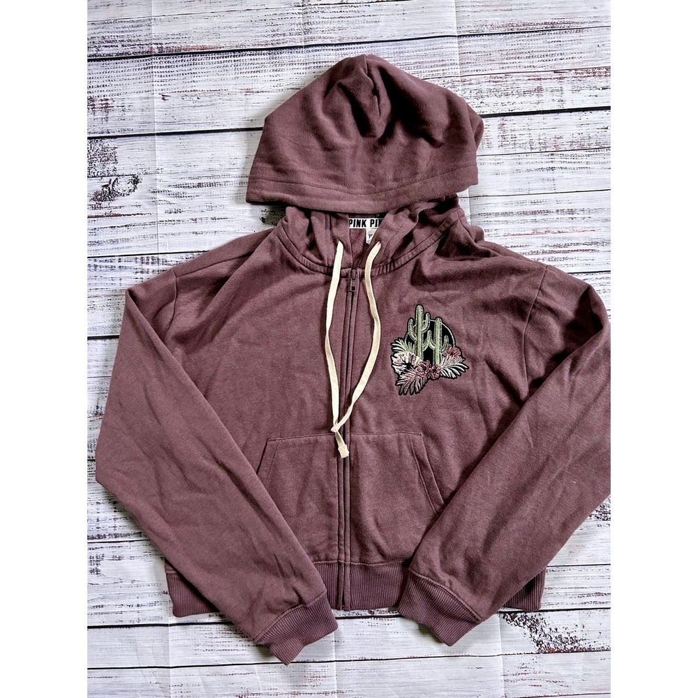 Pink Full Zip Hoodie Women S Purple Cactus Floral Embroidery Sequin Logo